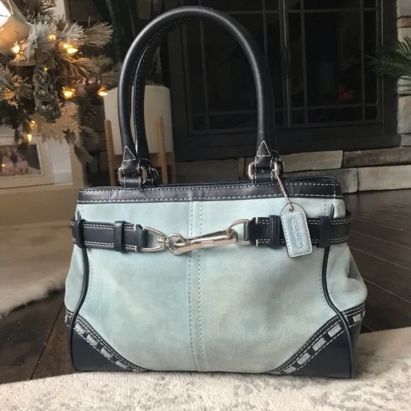 Coach Hampton Y2K ‘07 Baby Blue Suede/Leather Shoulder Purse And Wristlet F11208 - Picture 3 of 15